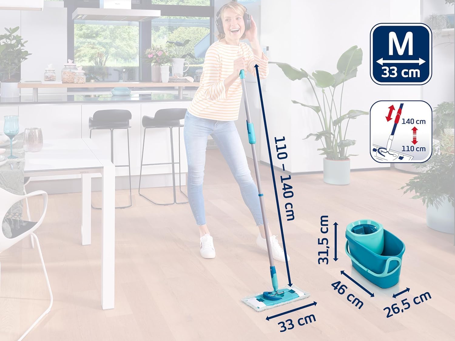 Set balai serpillère avec seau essoreur Clean Twist M Ergo 52137 Leifheit, balai serpillière avec housse micro duo + housse static plus - 7