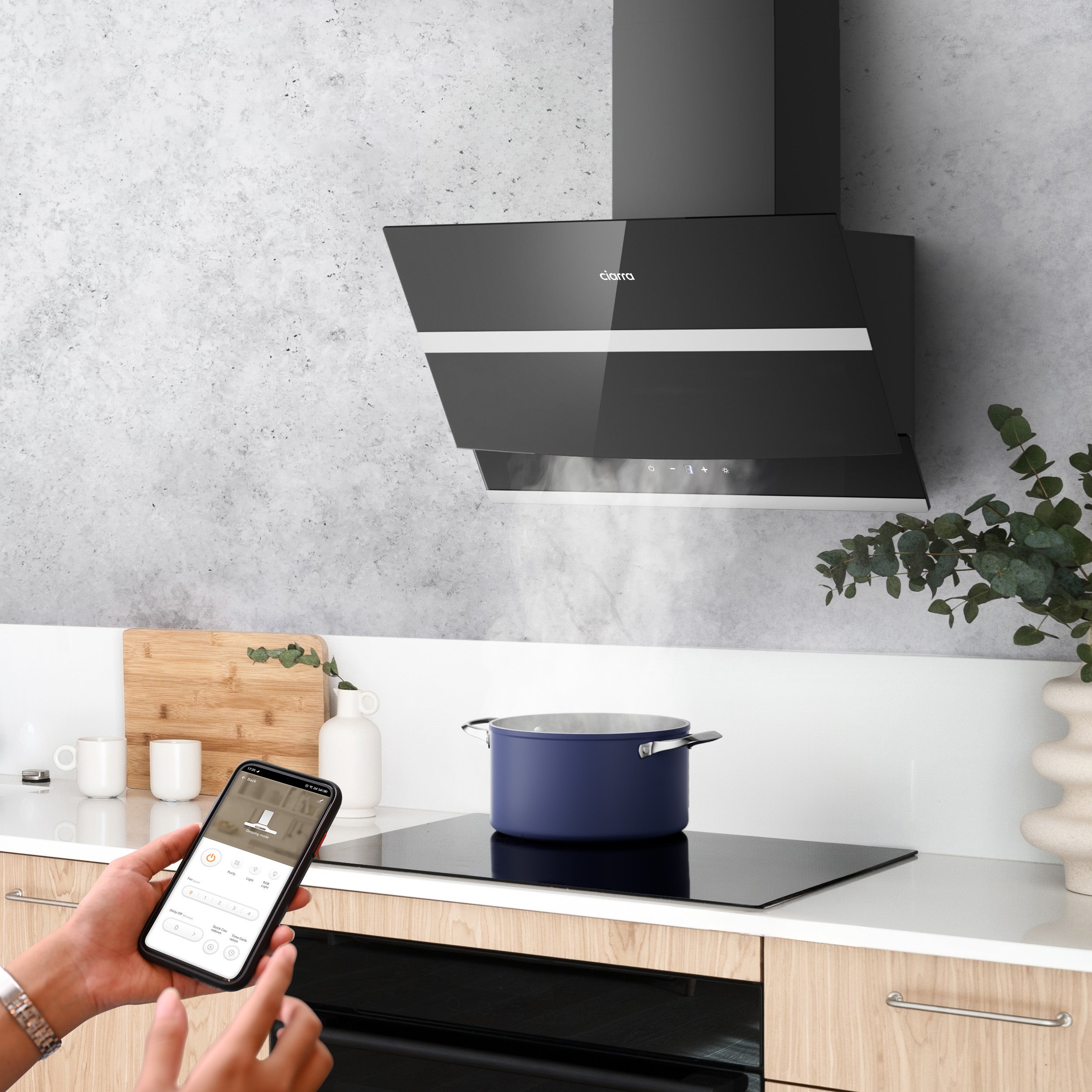 CIARRA Hotte Tactile 60cm 650 m3/h Classe A+++ 4 Vitesses Booster Wi-Fi Connecté Touche Tactile Verre Noir 736NBK60 - 3