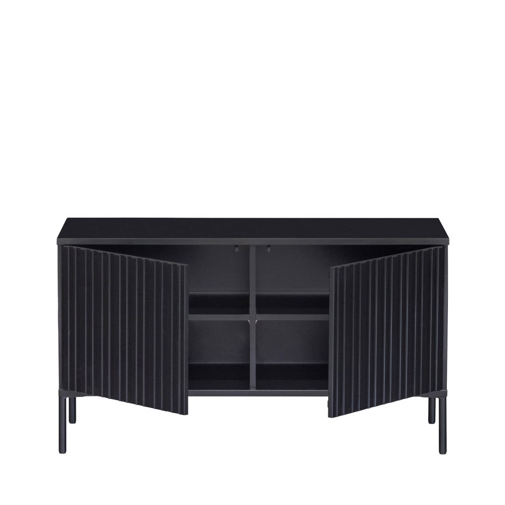 New Gravure - Meuble TV 2 portes en bois L100cm - Noir - 5