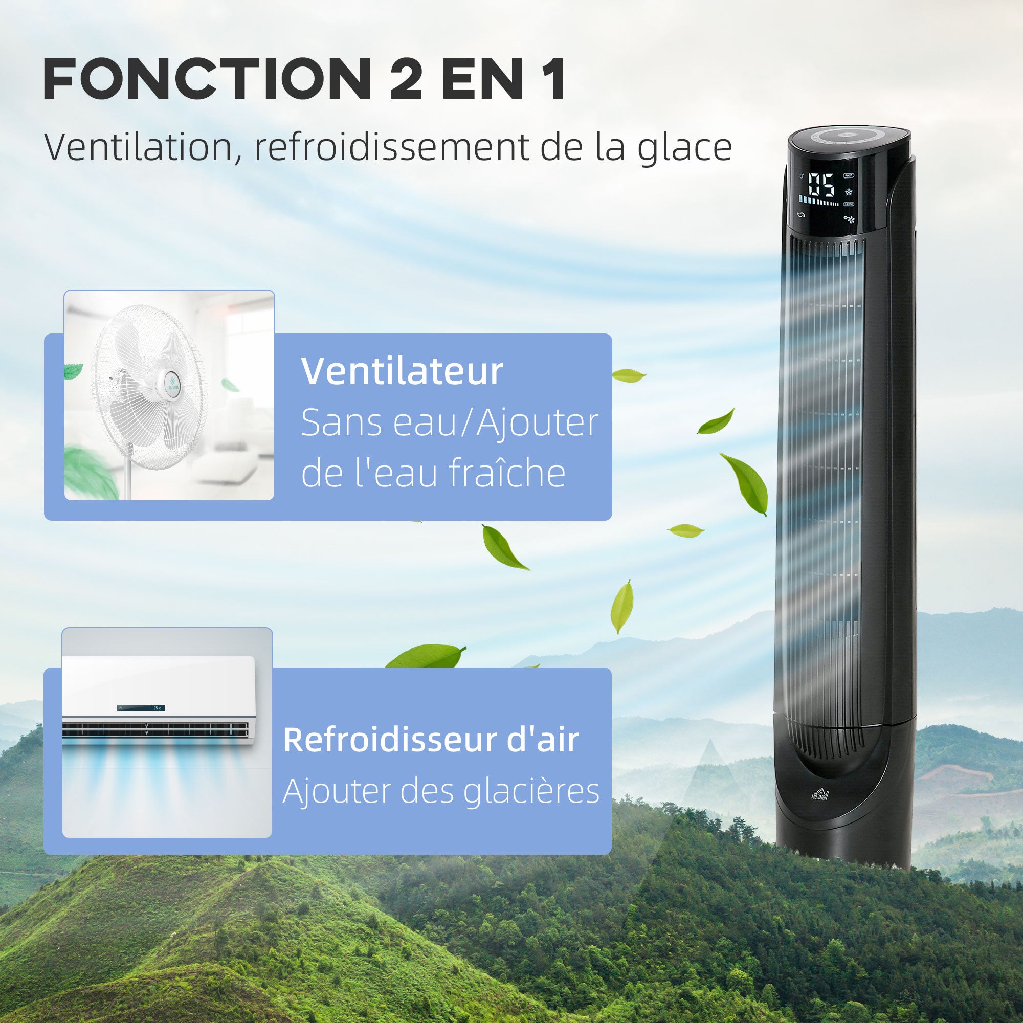 Ventilateur colonne tour rafraichisseur d'air 2 en 1 avec télécommande noir - 5