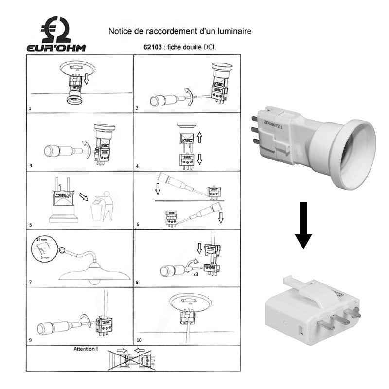 Couvercle de finition DCL pour boîtes point de centre - Ø120mm Kit couvercle DCL + Piton 100mm + Douille DCL E27 - 2