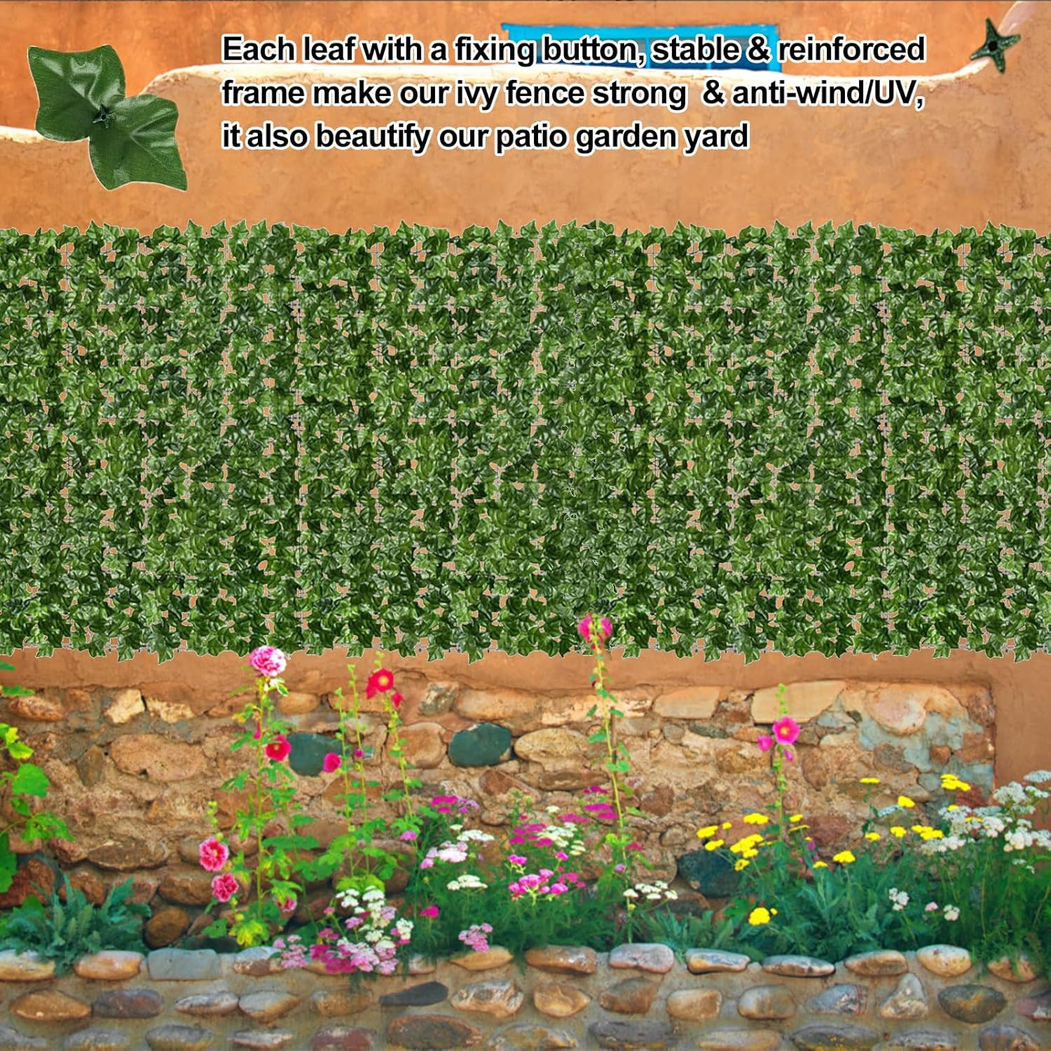 Tela de Privacidade de Hera Artificial - Painéis Decorativos de Vedação-Viva 1x3m para Jardim, Varanda e Exterior - Folhas Naturais Sintéticas - 5
