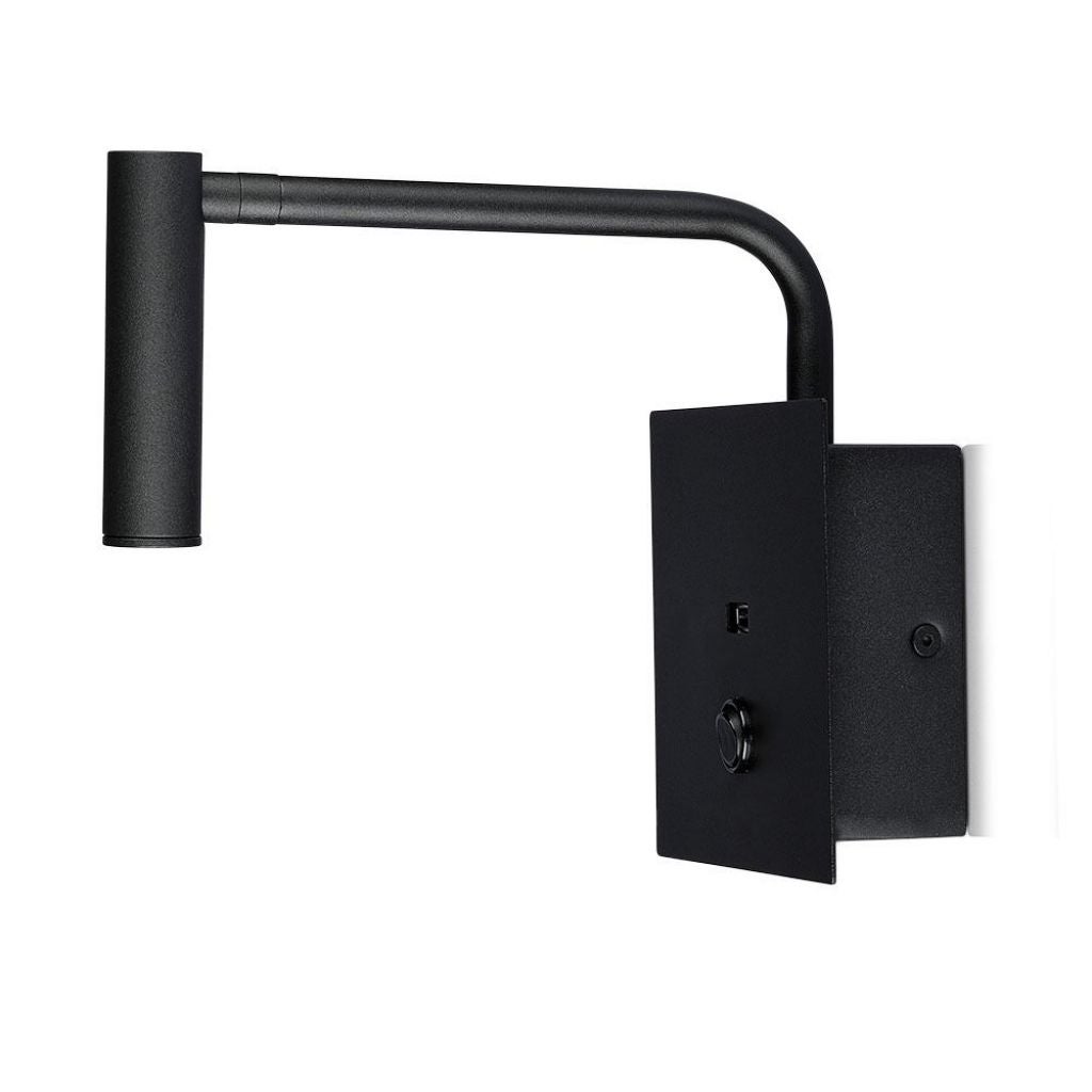 Kinkiet LED Hotel 3W Interruptor y USB Czarny 3000K 150lm