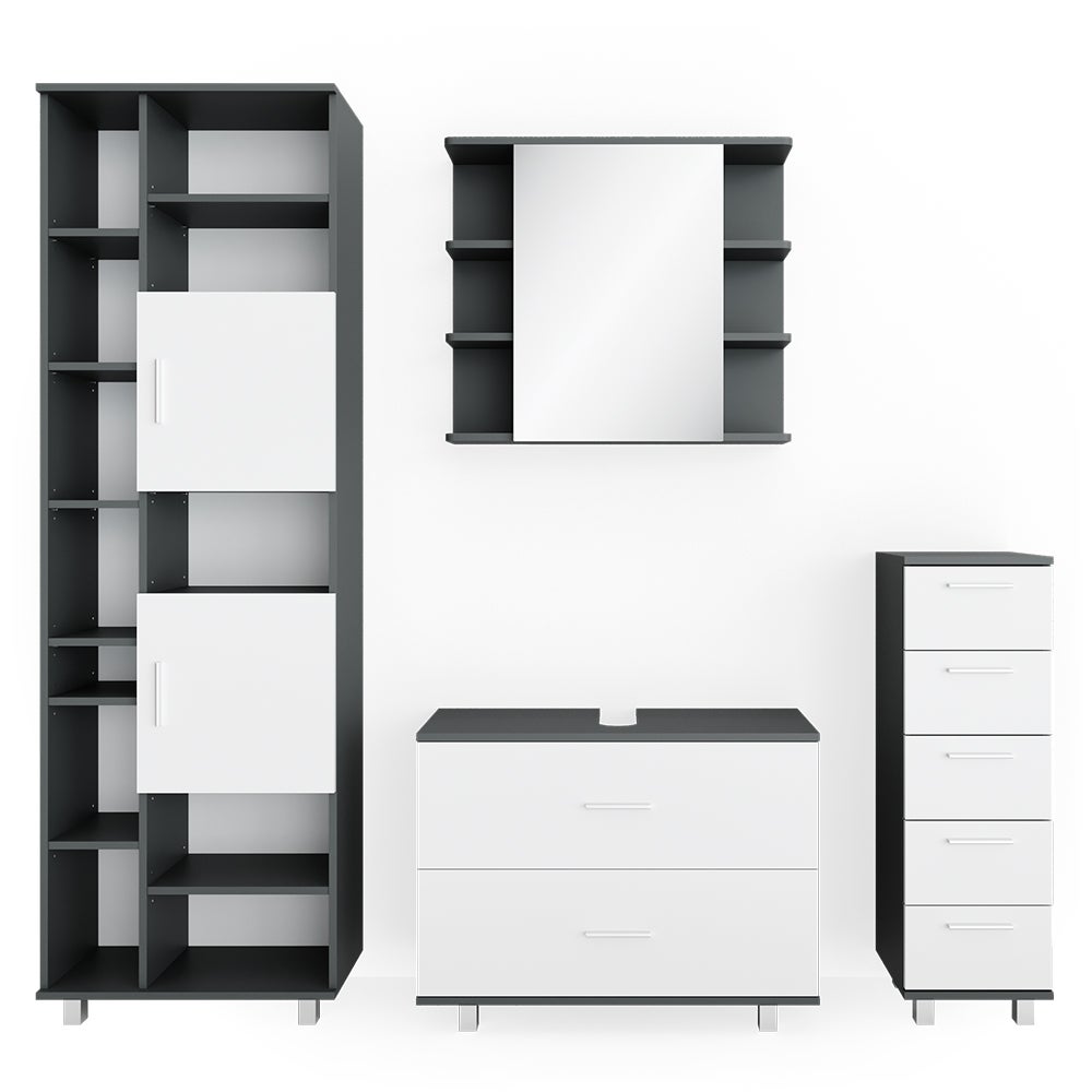 Vicco Zestaw mebli łazienkowych Ilias, Biały/antracyt, 4 części