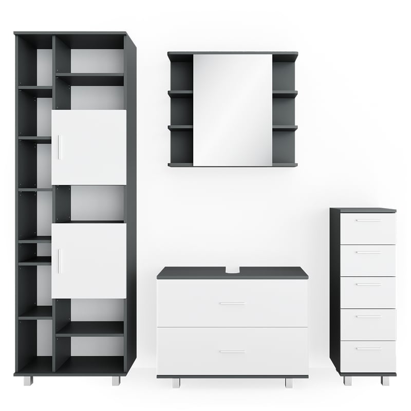 Vicco Zestaw mebli łazienkowych Ilias, Biały/antracyt, 4 części