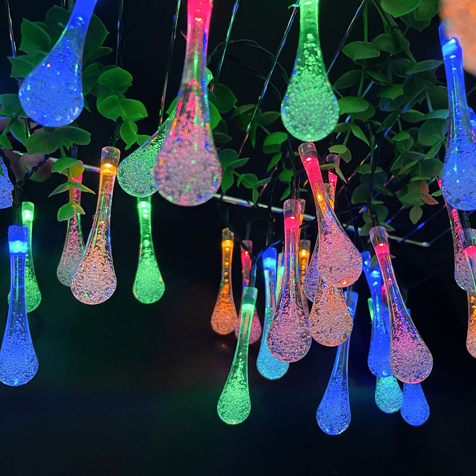 Solarna girlanda świetlna - 50 LED, 8 trybów, wodoodporna, w kształcie kropli wody - girlanda świetlna na Święto Dziękczynienia (wielokolorowa)