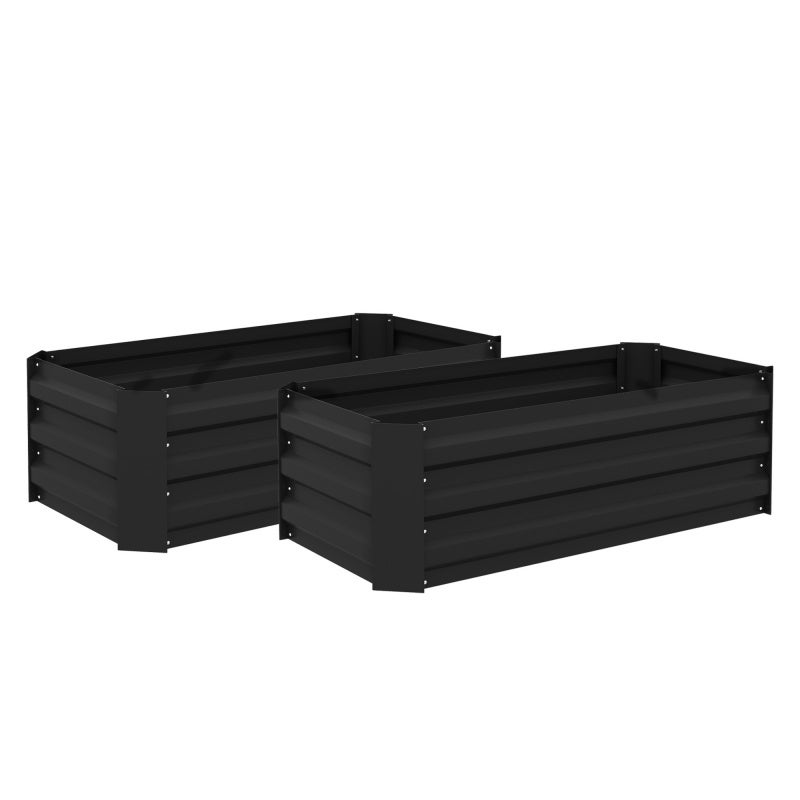 Lot de 2 carré potager de jardin dim. 100L x 50l x 30H cm - tôle d'acier ondulée noir - 2
