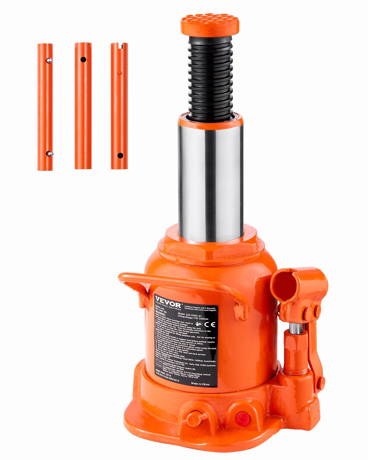 Podnośnik hydrauliczny 20t Ręczny podnośnik stemplowy warsztatowy 17-32cm VEVOR