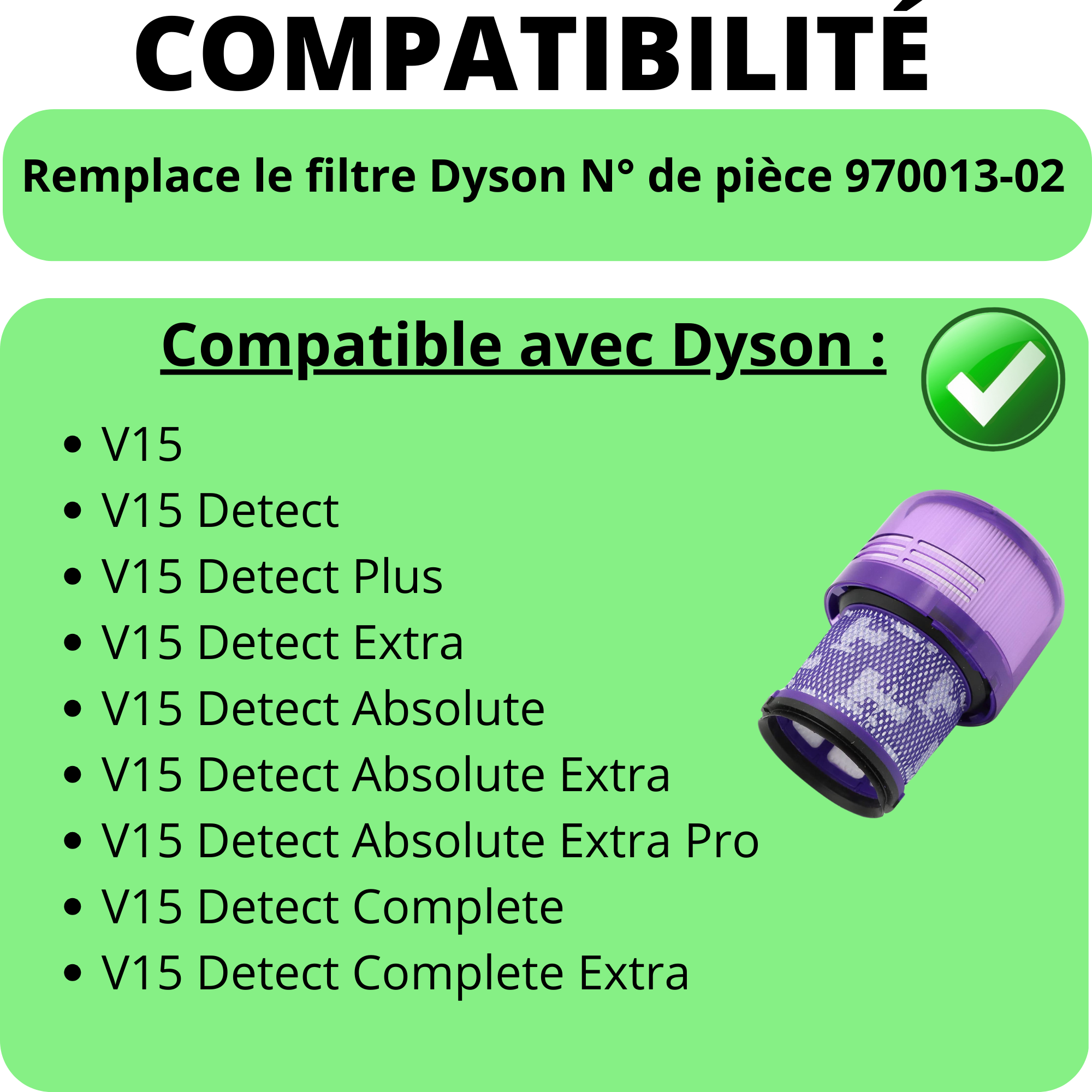 Filtro per Dyson V15 Filtro di ricambio 970013-02 aspirapolvere Serie V15 Detect [Lotto 2] Phonillico® - 2