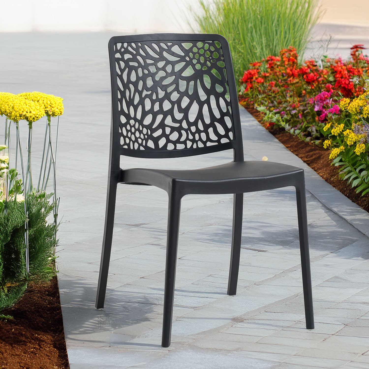Lot de 6 Chaise de jardin sans coussin Sole en Polypropylène Noir - 3
