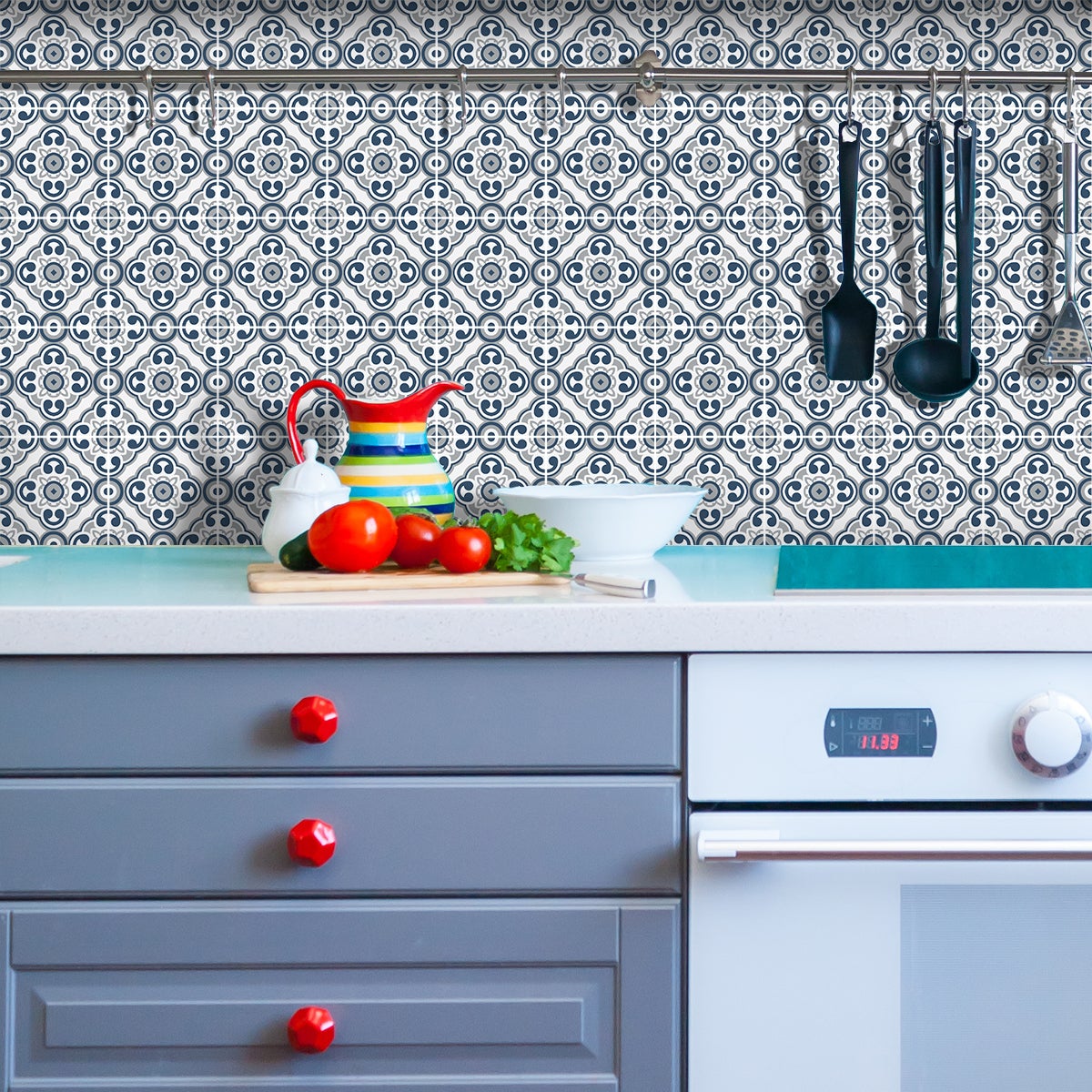 9 adesivi piastrelle di cemento azulejos Madina - Sticker adesivo - adesivi murali - 9stickers20x20cm - 3