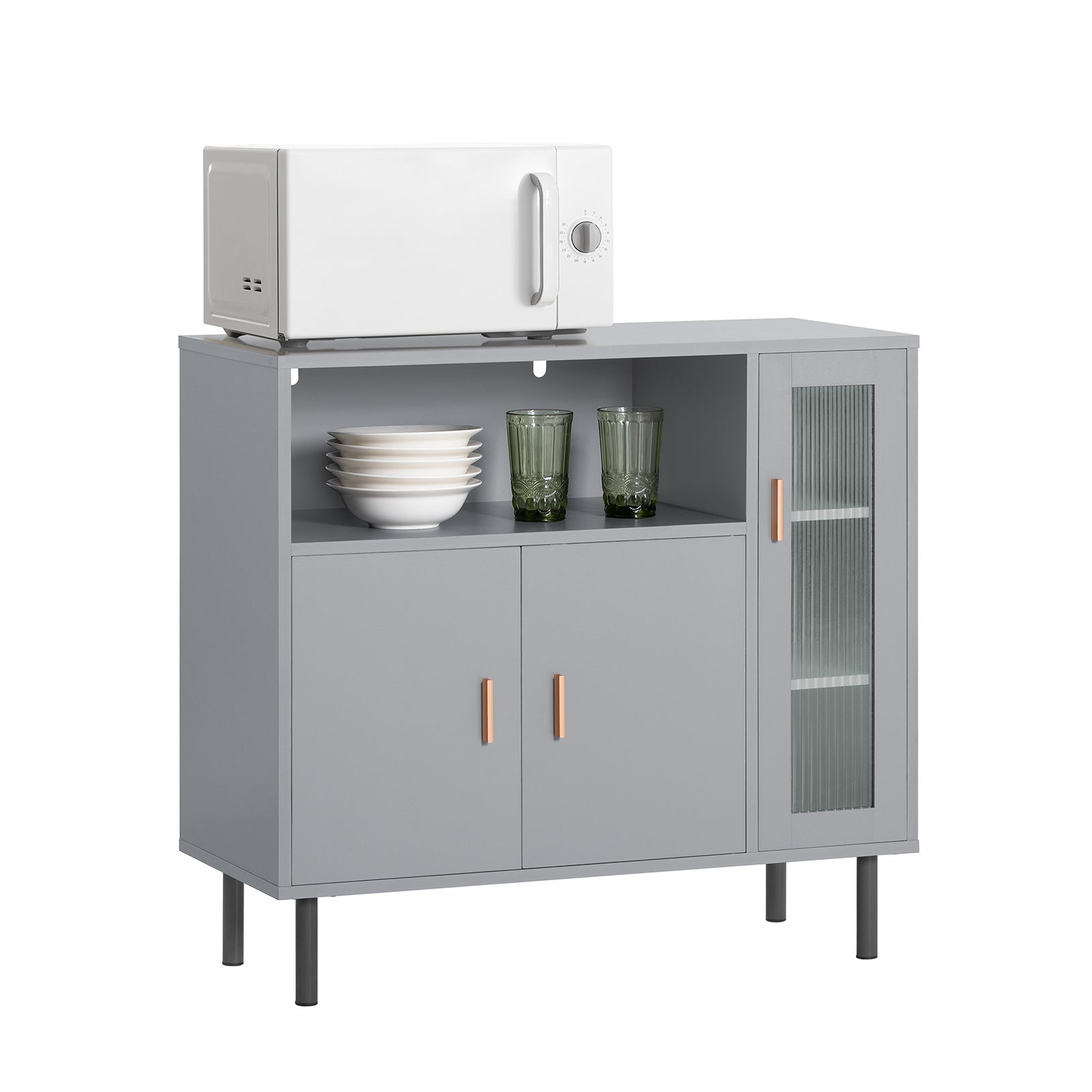 SoBuy FSB82-HG Buffet Armoire Multi-Rangement sur Pieds avec 1 Compartiment Ouvert et 3 Portes Gris - 7