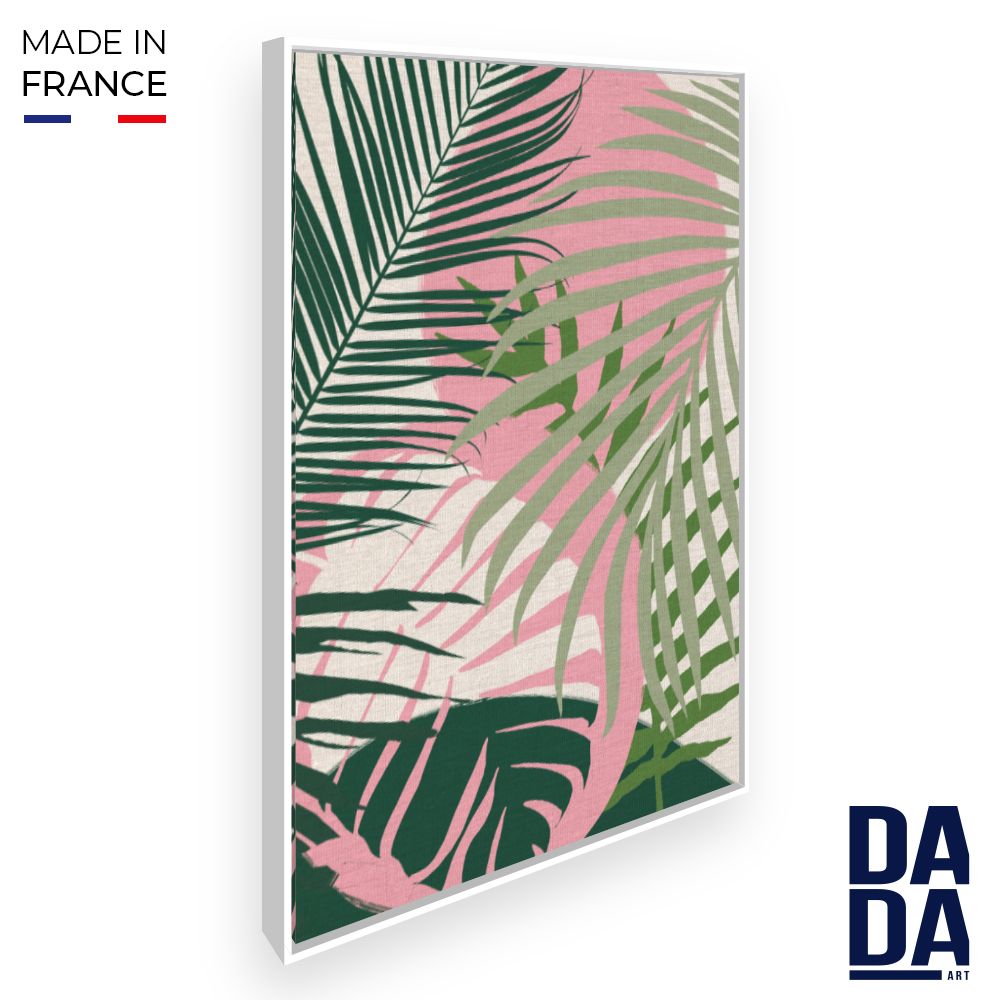 Toile encadrée Feuilles tropicales / 60x90cm / Cadre Blanc / Fabriqué