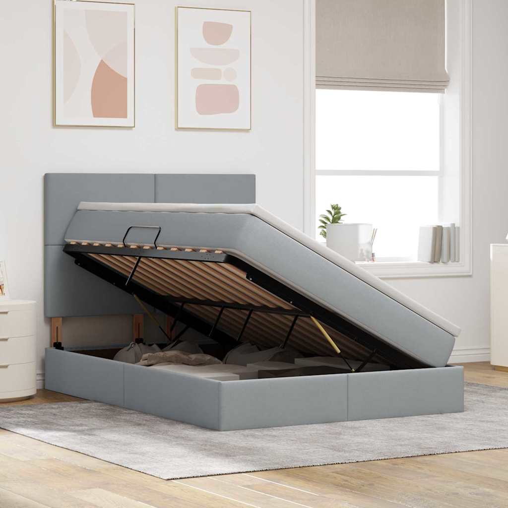 Lit avec rangement et matelas gris clair 140 x 200 cm tissu - 4