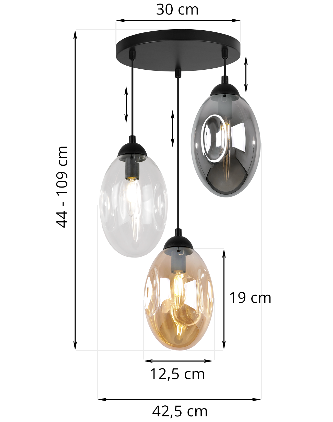 Lampa sufitowa wisząca elegance Vigo 3xE14 klosz owalny wielokolorowy Light Home LH - 6