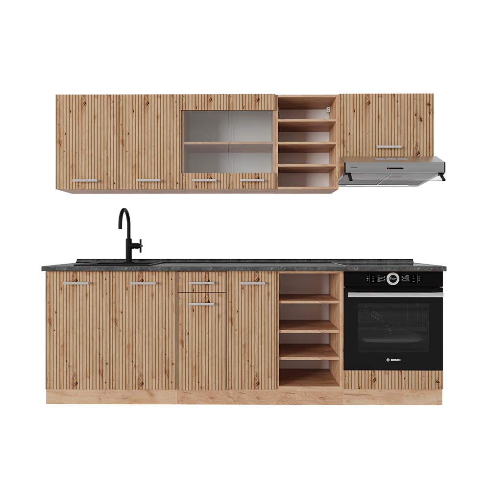 Vicco Zabudowa kuchenna R-Line, Dąb Artisan/Dąb Goldkraft, 240 cm , BP Antracyt