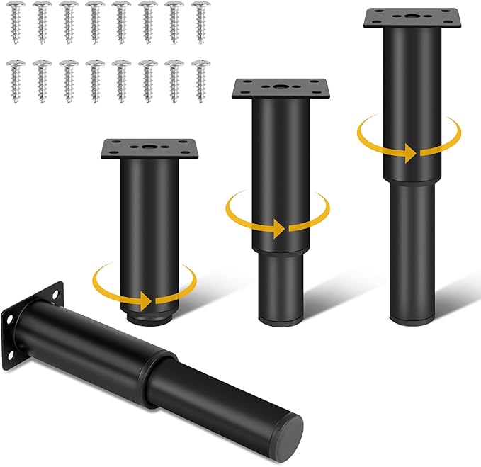 Regulowane metalowe nóżki do mebli (18–30 cm) – Zestaw 4 szt., idealne do łóżka, sofy, komody, krzesła i stolika kawowego – Czarne