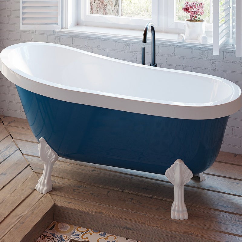 Wanna wolnostojąca retro z białymi nogami w kształcie lwich łap - 200 l - 145 x 74 x 77 cm - Niebieski - NISOS