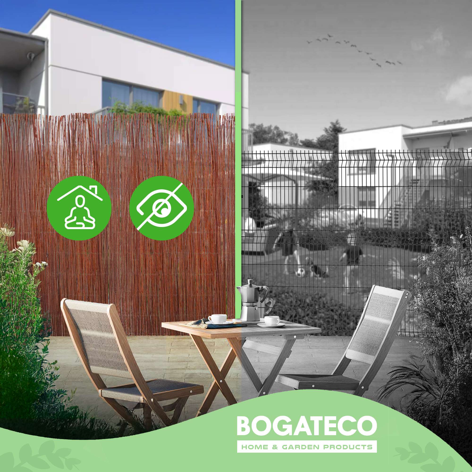 BOGATECO Clôture d'intimité en osier en bois 180 cm de haut et 500 cm de long | Parfait pour le jardin, le balcon et la terrasse | Fabriqué en Europe - 11