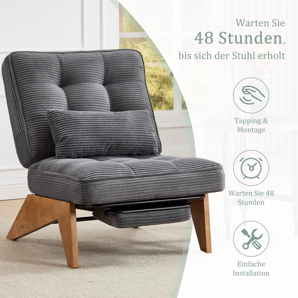 Fauteuil relax moderne en velours côtelé réglable avec repose-pieds, coussin lombaire et pieds en bois massif - 4