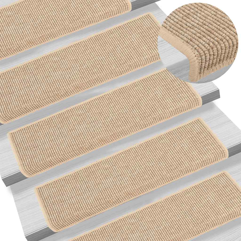 Maty na schody 15 szt. 65x21x4 cm Jasnobeżowe, prostokątne krawędzie vidaXL