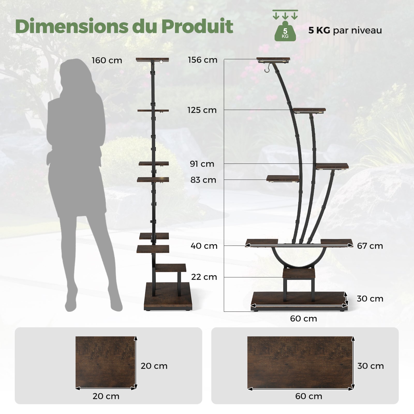 Support de Plante en Métal à 8 Niveaux, Étagère à Fleurs d'Intérieur avec Lampes à Lumières Réglables, Présentoir de Fleurs Décoratif pour Salon - 4