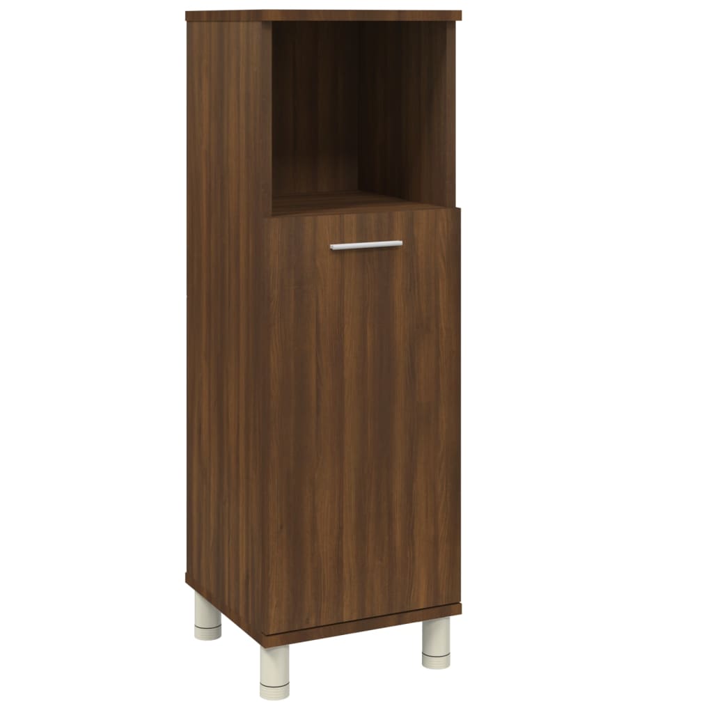Armadietto Da Bagno Rovere Marrone 30x30x95 Cm In Legno Multistrato – Mobile Salvaspazio A Parete Con Ante E Ripiano Aperto