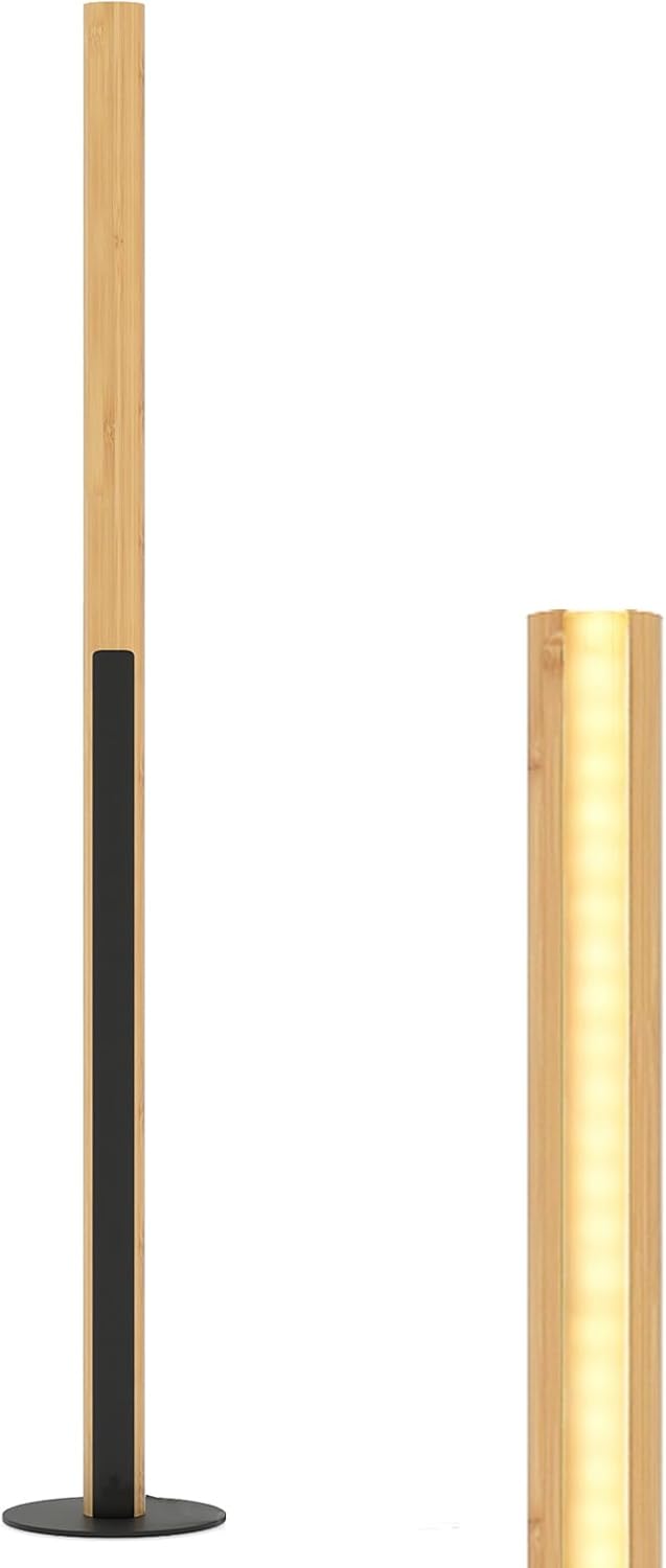 Lampa Stojąca LED z Drewna, Lampa Stojąca z Funkcją Ściemniania, Lampa Stojąca z Włącznikiem u Podstawy, Funkcja Pamięci, do Salonu lub Sypialni