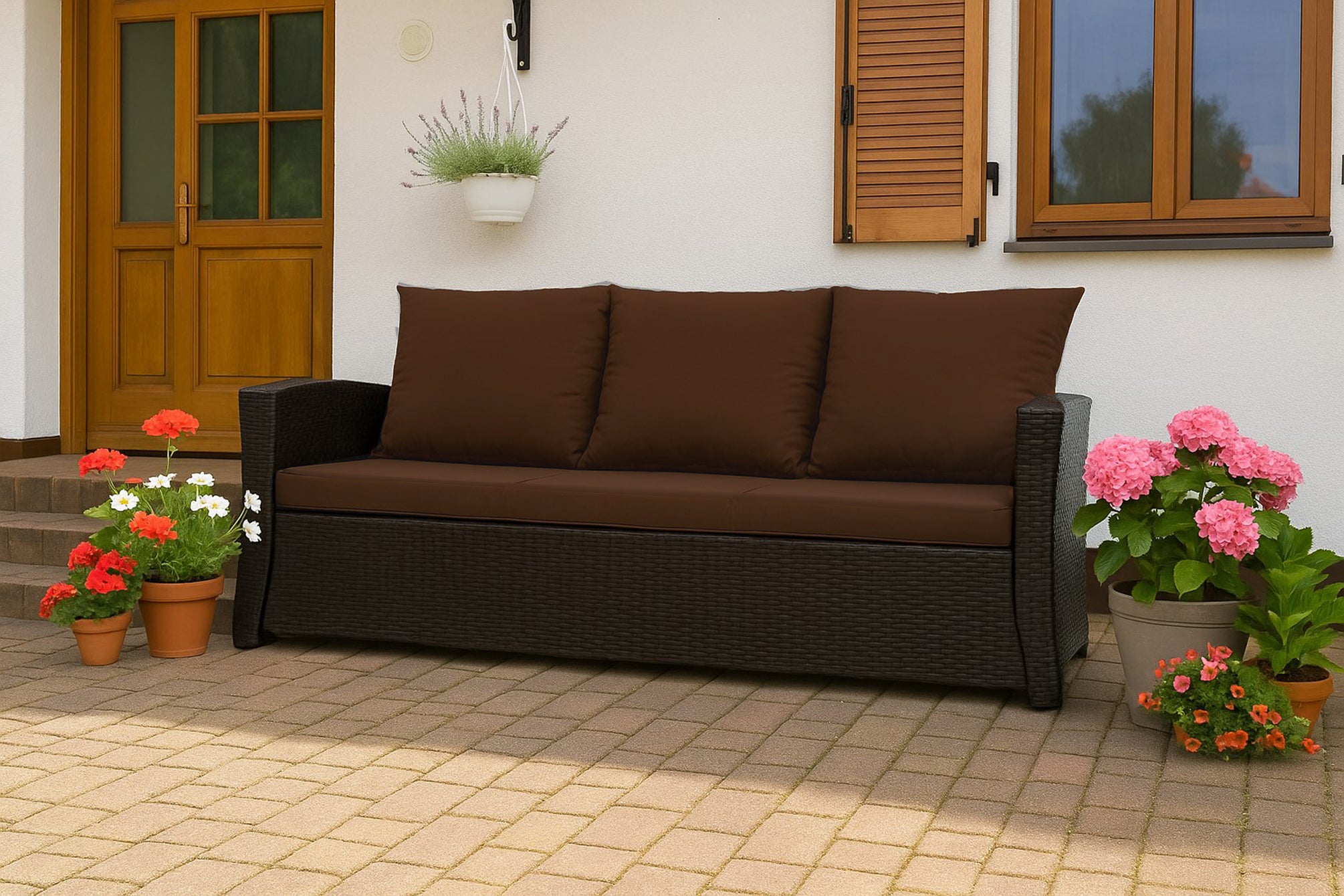 Poduszka ogrodowa na sofę rattanową 110x60x50cm poduszka na meble rattanowe brązowa, poduszka na balkon taras, poduszki na meble ogrodowe - 4