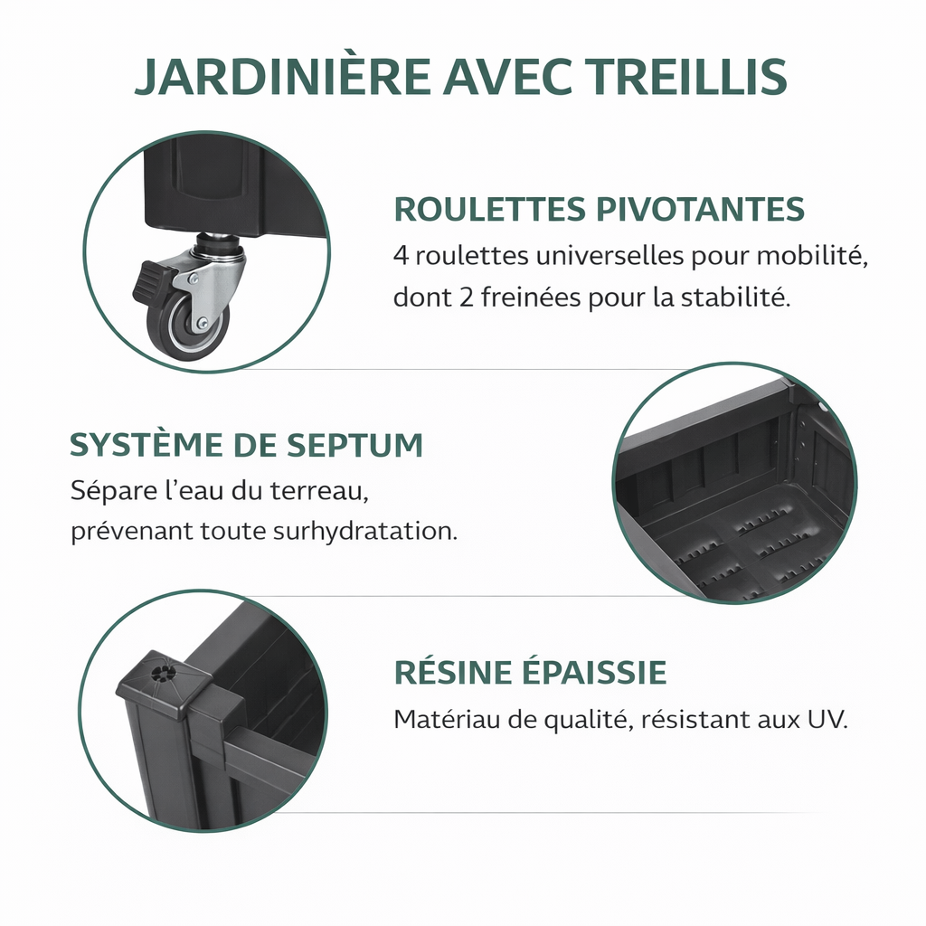 Bac avec treillis, Jardinière avec treillis, 108,5 x 44 x 155 cm, Noir - 3