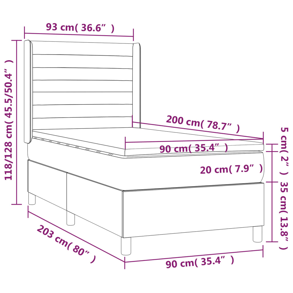 Sommier à lattes de lit matelas et LED Noir 90x200 cm Tissu vidaXL - 3