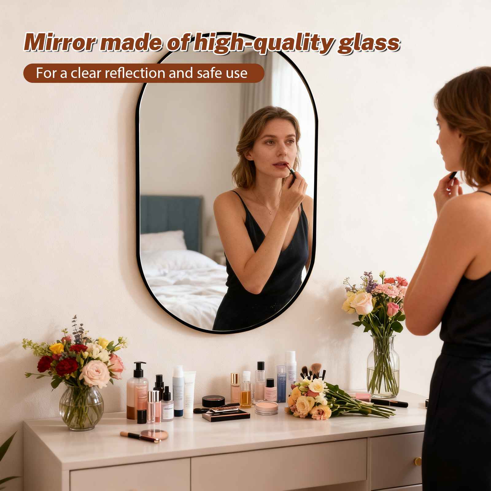 Specchio Ovale 50x70cm con Pellicola di Sicurezza, Vetro Alta Qualità, Riflesso Chiaro e Anti-Esplosione - 6
