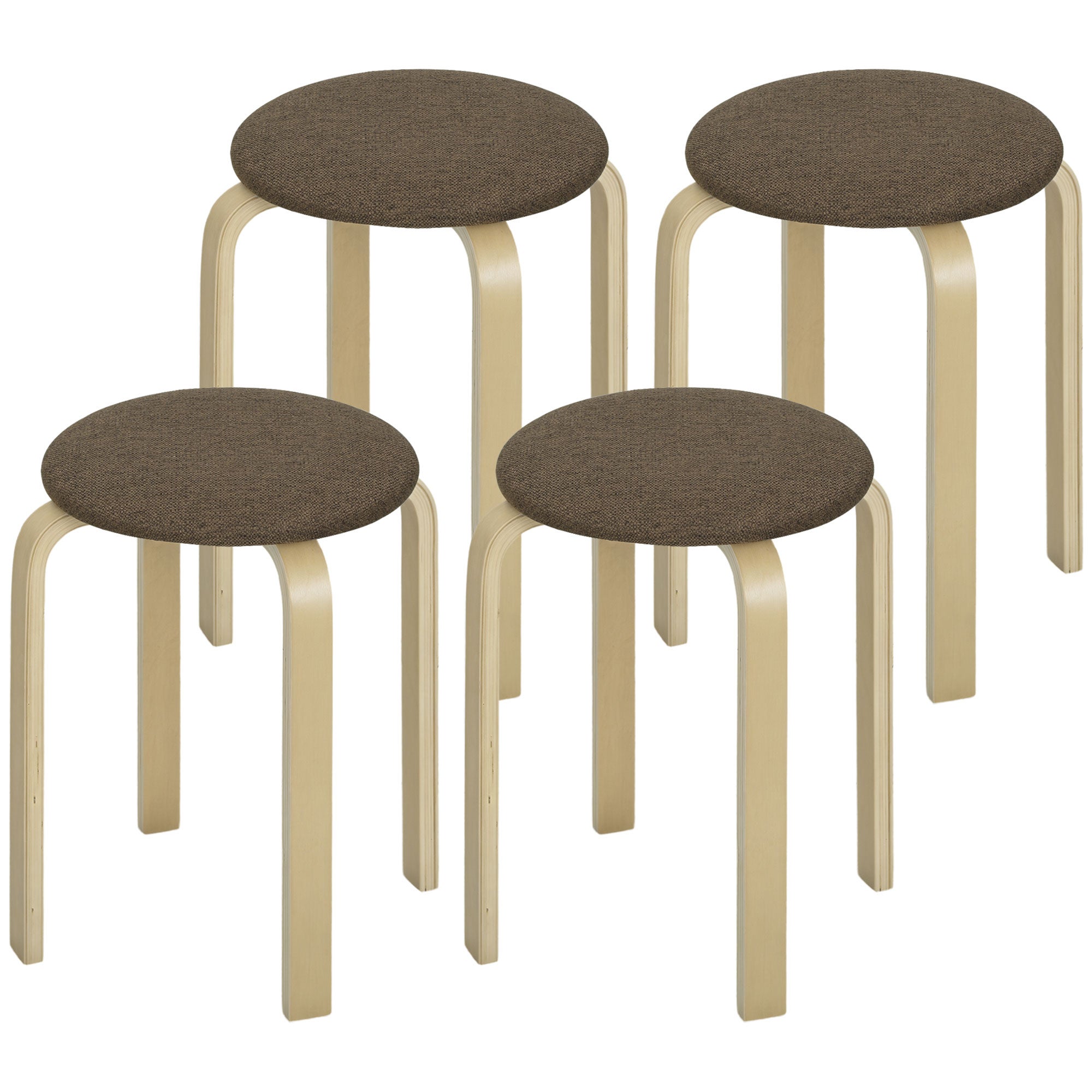 Tabouret rembourré dans un ensemble de 4 jambes empilables, laquée, pieds en bois, marron - 2