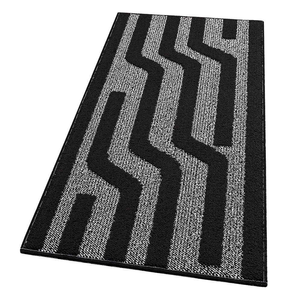 Dywanik Kuchenny W Paski 50x80 Cm 3D Miękki Obramowany Absorbent Antypoślizgowy Czarny