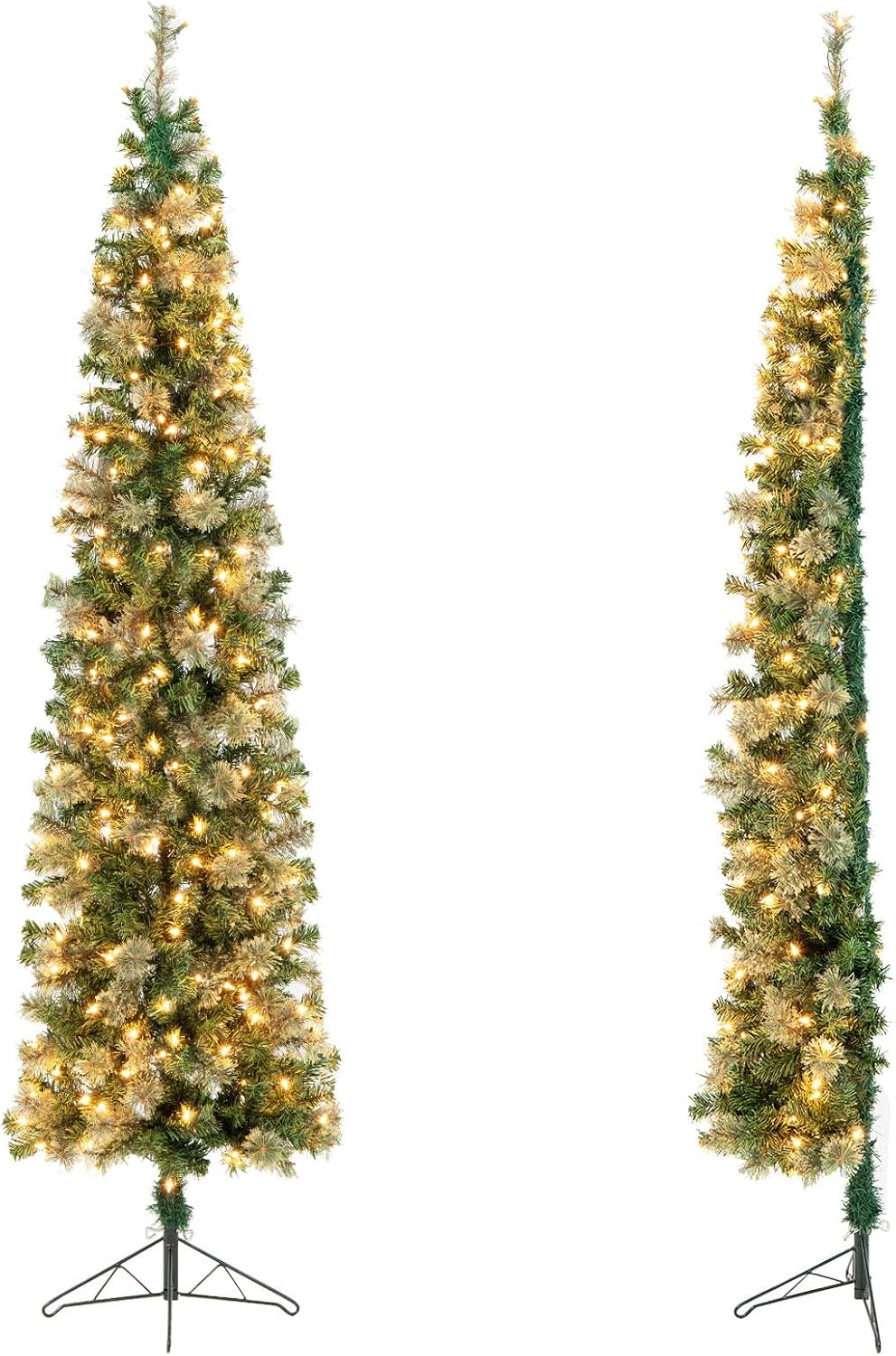 Sztuczna Choinka Bożonarodzeniowa, Smukła, Podświetlana, 210 cm, Choinka Bożonarodzeniowa Składająca się z 2 Części, 403 Gałęzie, 150 Lampek LED