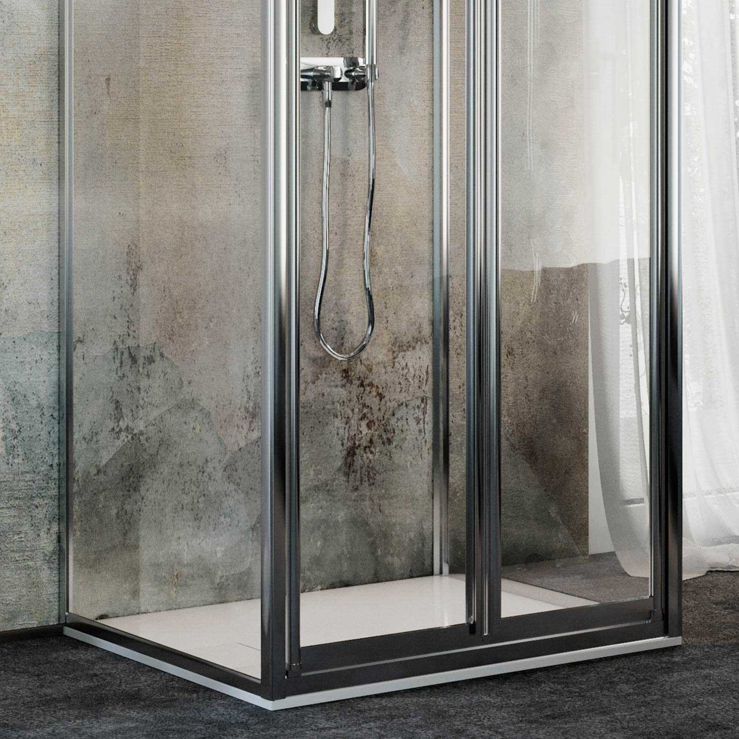 Box Doccia 3 lati 80x100x80CM H185 Cristallo Trasparente 2 Fissi+Saloon 2 Ante Battente 100 mod. Clint - 5