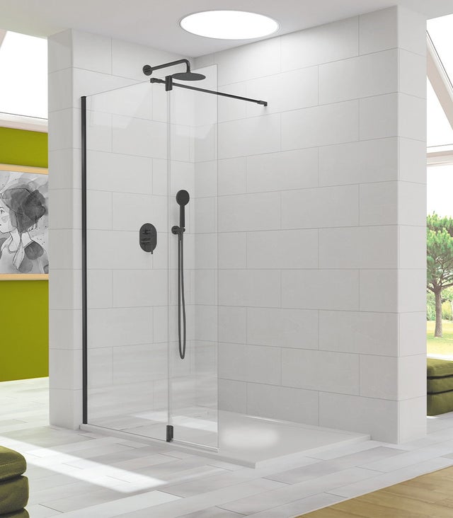 Paroi de Douche Fixe + battant Noir Mat Mod. Tutti - 138 cm TT424 05