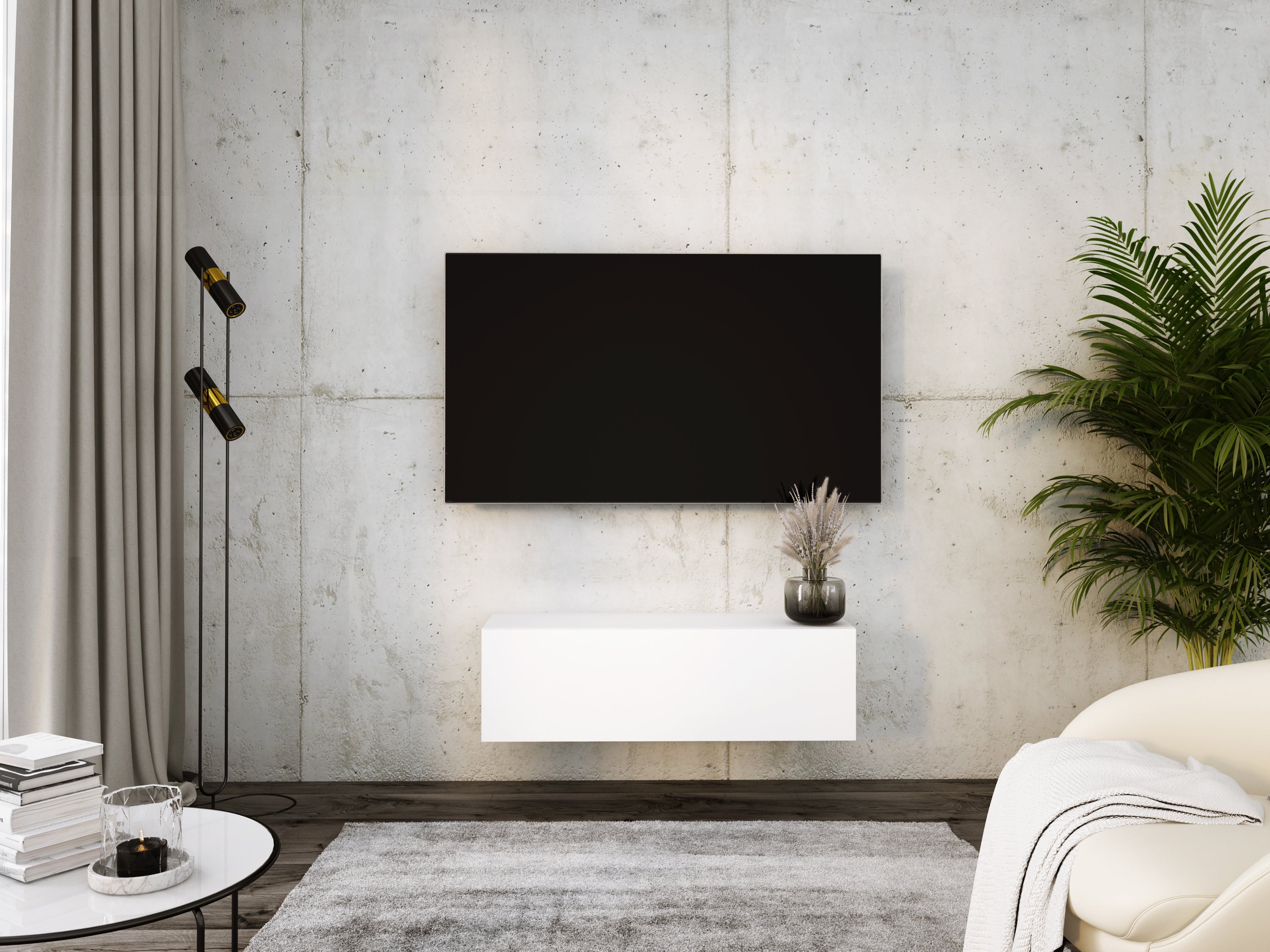 Szafka RTV : Biały Matowy, 100 x 32 x 34 cm