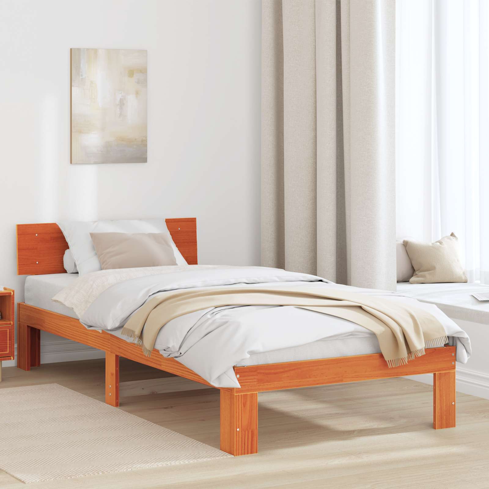 Ramka łóżka Woskowy Brąz 100 x 200 cm Lite drewno sosnowe vidaXL