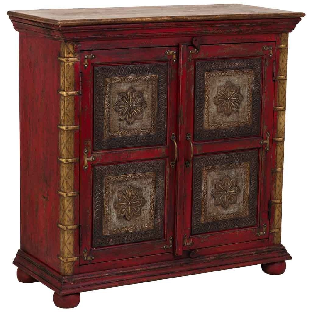Buffet artisanal en bois sculpté avec finition rouge 90x40x90h cm ...