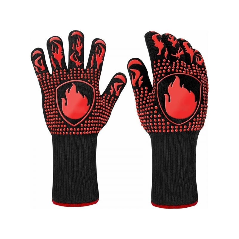 Rękawice do grilla - Rękawice odporne na ciepło do 800°C - Włókno trudnopalne - 1 para - Czerwone