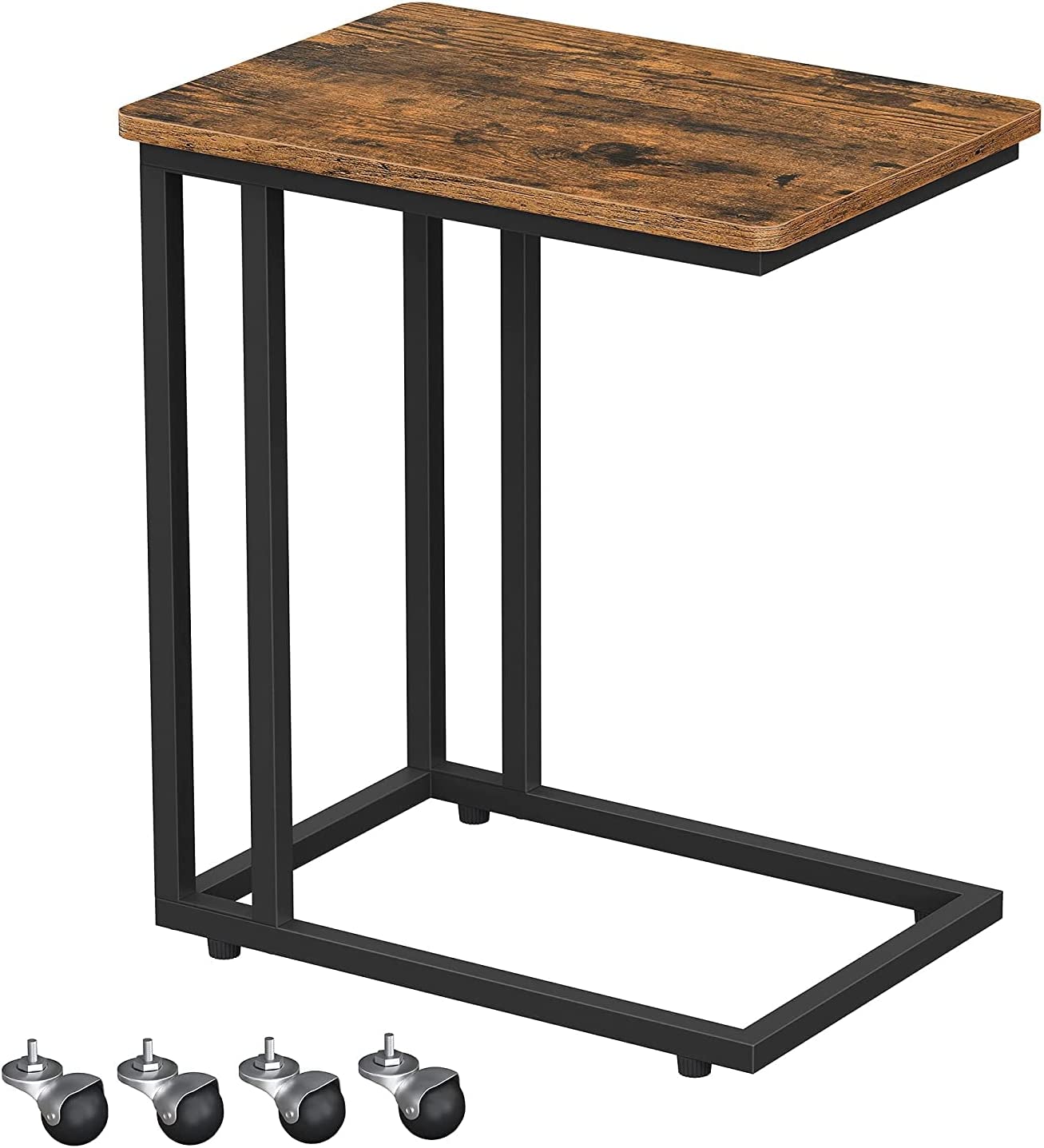 Genérico Marrón Mesa Auxiliar Con Ruedas Para Sofá Estilo Industrial 50X35x55 Cm - Rústico - Imagen 3