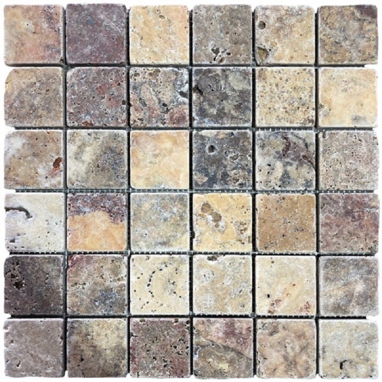 Mosaïque sol/mur en travertin Scabas - 4,8 x 4,8 x 1 cm - Vendu par filet de 30,5 x 30,5 cm - C-NEGOCE