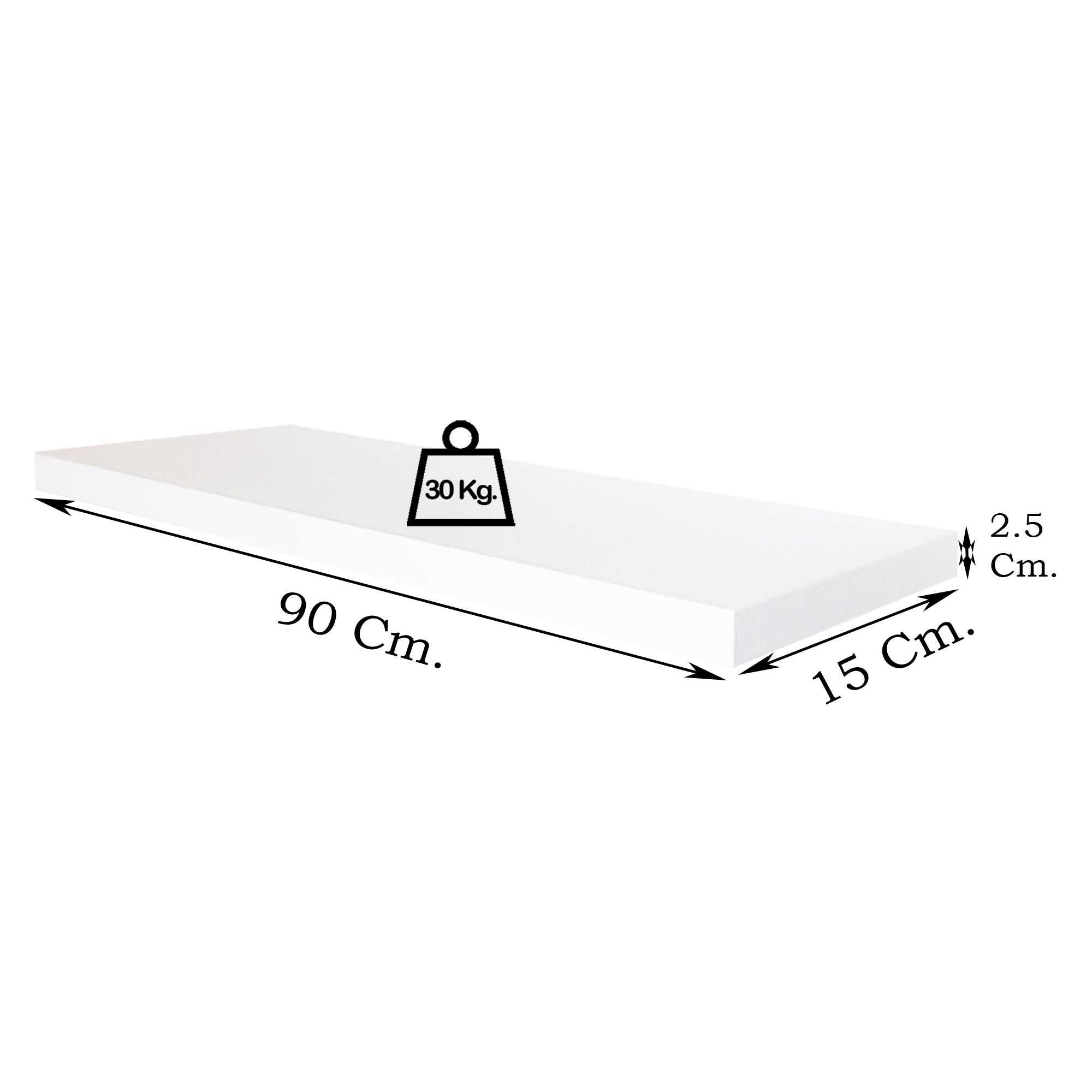 Henor Étagère murale en Bois 90 x 15 x 2.5 cm Support caché. Réglable horizontalement. Vertical et inclinaison. Charge max. 30kg Blanc - 3