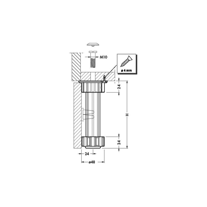 Pied abs ø28 - Réglage : -5 à +50 mm - Hauteur : 100 mm - Décor : Noir - CAMAR - 3