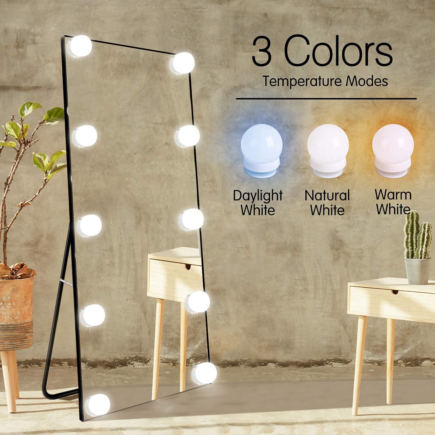 Lampe de vanité LED, lampe de maquillage Hollywood pour vanité avec 10 ampoules à intensité variable, luminaires de vanité avec 3 Modes de couleur - 7