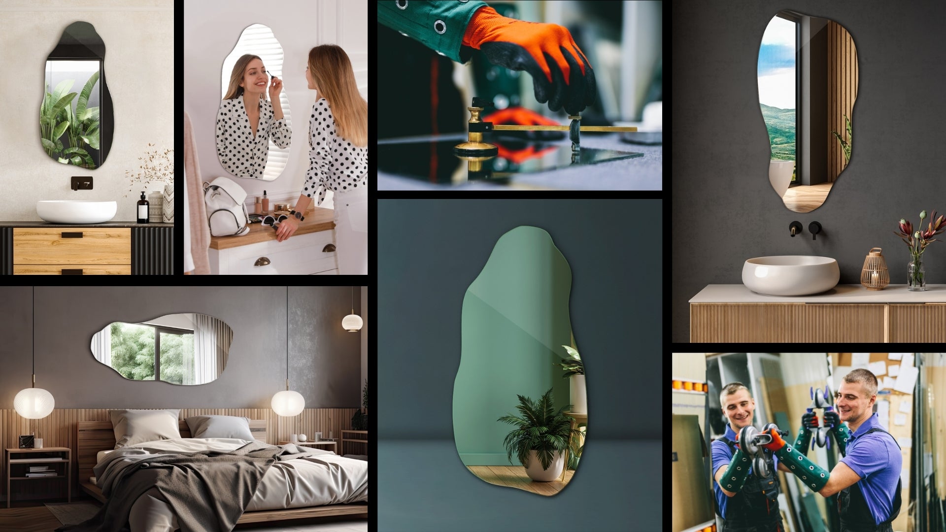 Miroir asymétrique organique irrégulier pour la salle de bain, le salon - 45 cm x 90 cm - 9