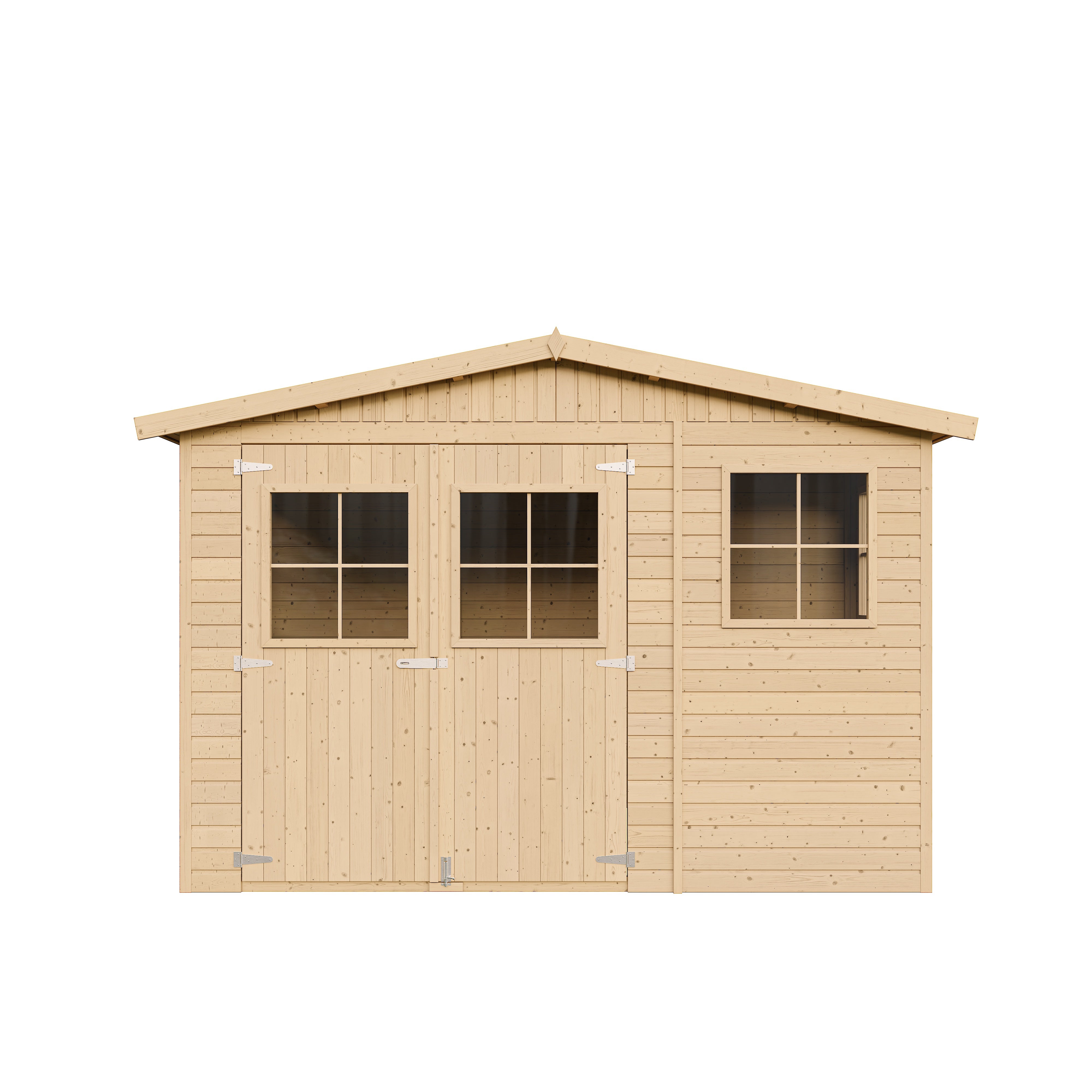 Abri de Jardin en Bois Naturel - Stockage extérieur avec fenêtres- H226x318x220 cm/6 m² hangar en bois naturel - Timbela M334 - 2