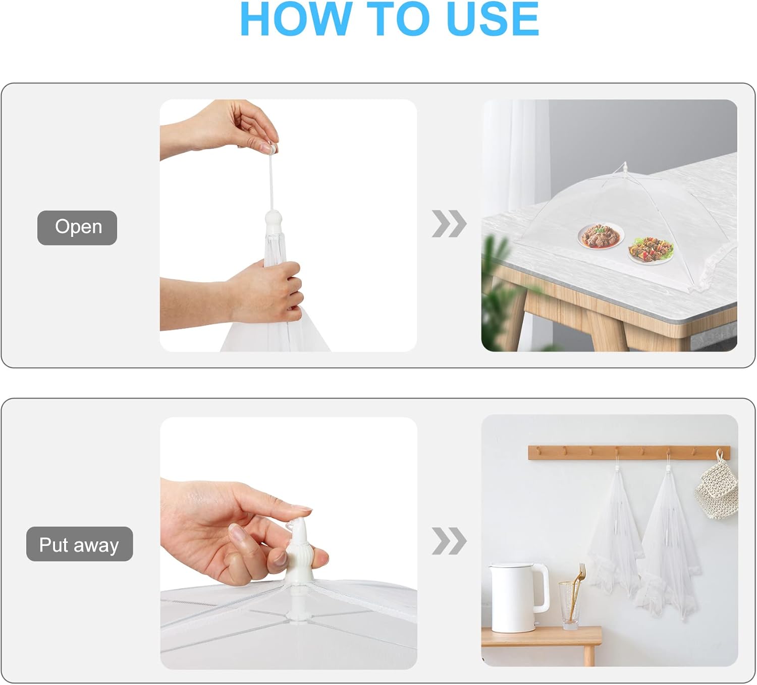 Set di 2 coperture per alimenti bianche, 38 x 38 x 18 cm, in rete traspirante, anti-insetto, per picnic e barbecue, riutilizzabili e pieghevoli - 2