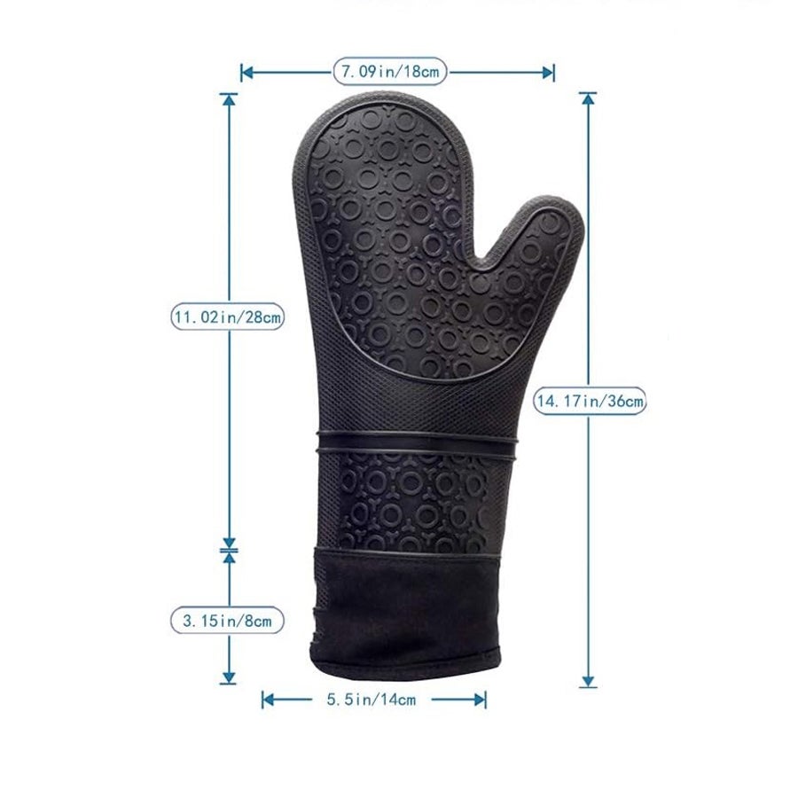 Gants de cuisine professionnels, maniques en silicone, 1 paire de gants résistants à la chaleur, rallonges pour pizza et cuisine (noir) - 6